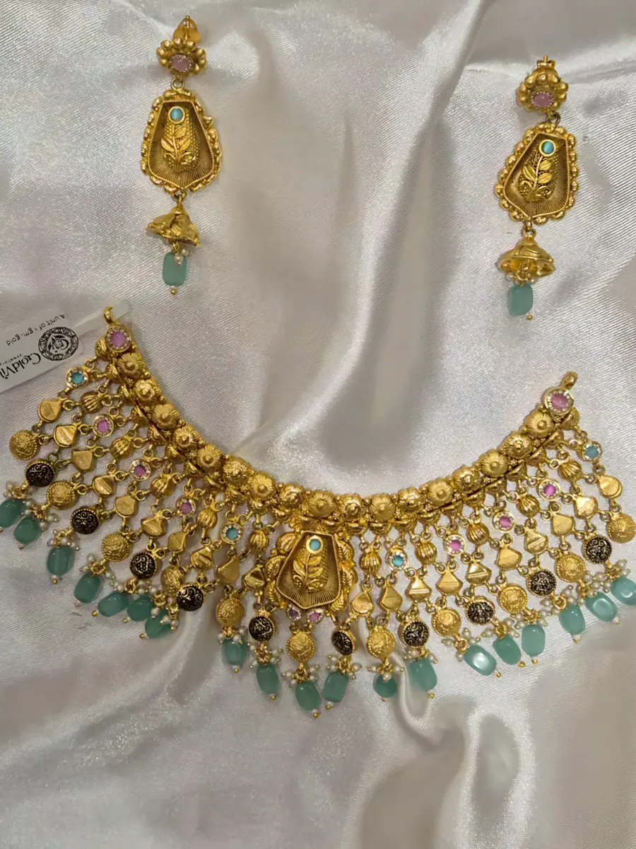 Vrindavan Emerald-Drop Bridal Set — 1 gram gold plated bridal sets by GoldVibe Jewellery