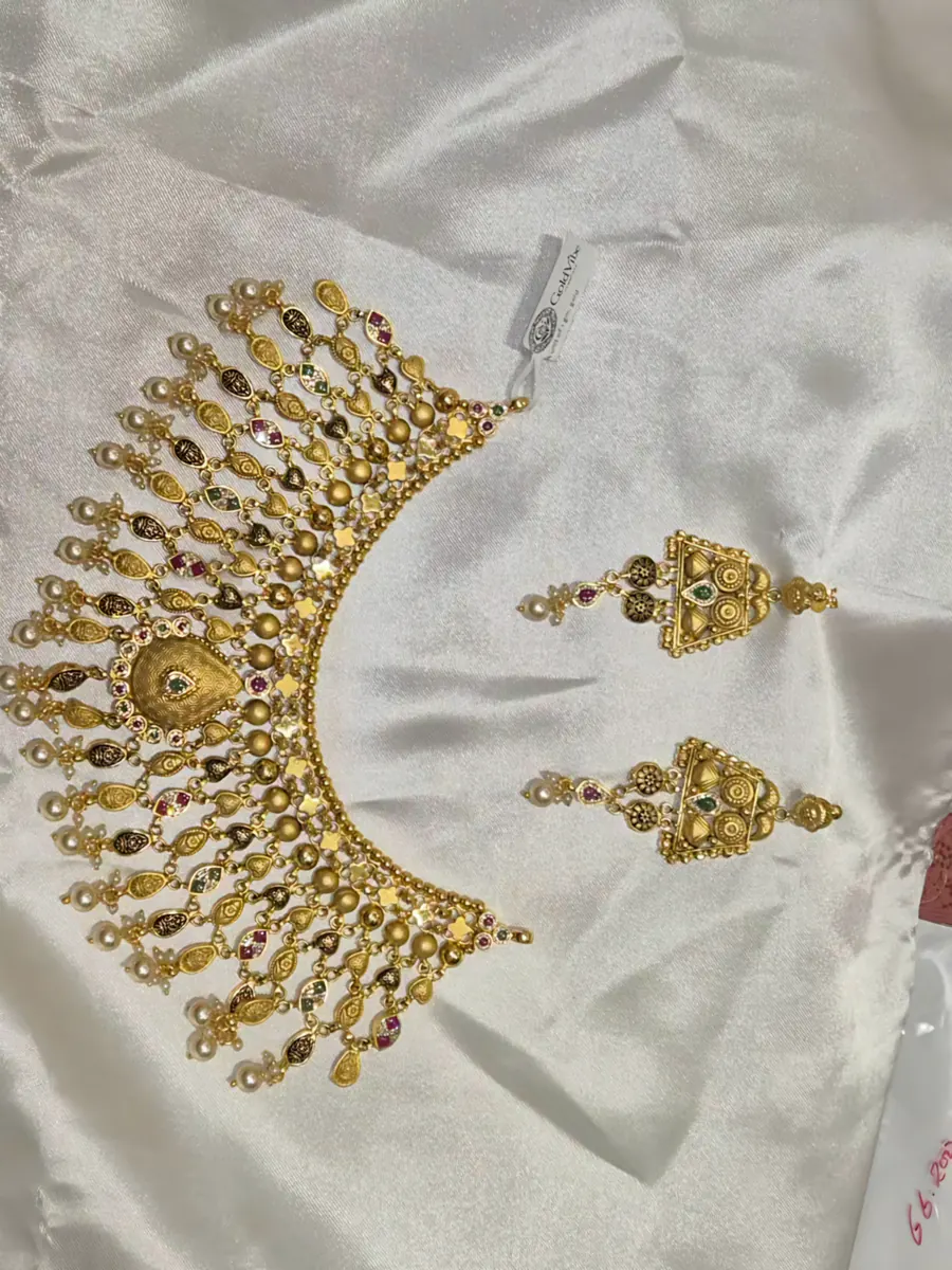 Chandrika Pearl-Fringe Bridal Set — 1 gram gold plated bridal sets by GoldVibe Jewellery