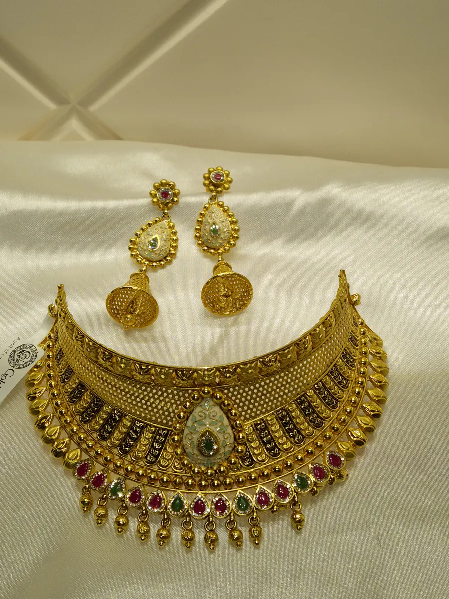 Rajwadi Ruby Choker Set — 1 gram gold plated chokers by GoldVibe Jewellery